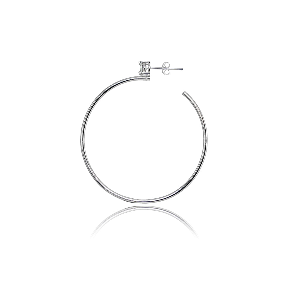 Sterling Silver Polished Cubic Zirconia Round 35mm Open Hoop Earrings-2