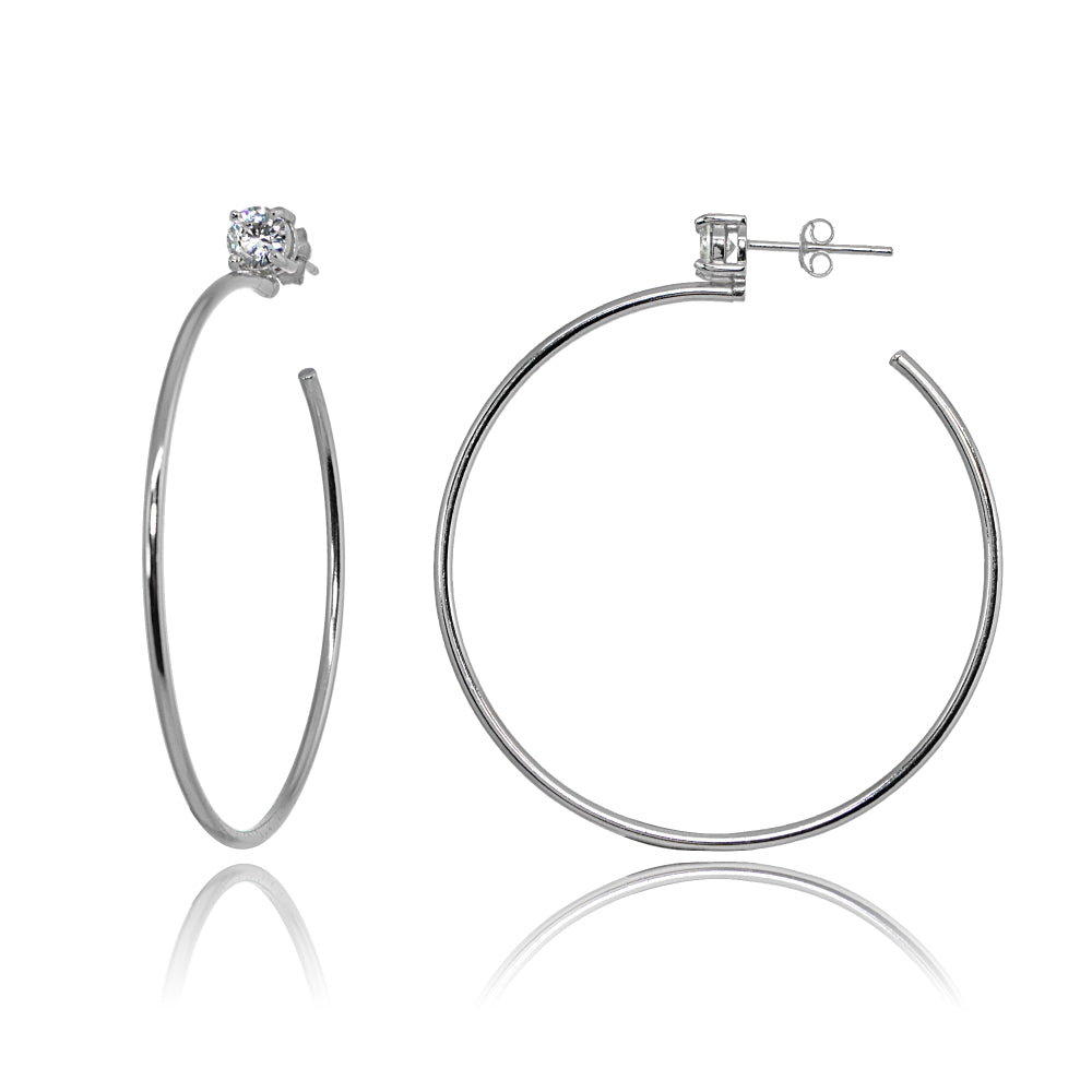 Sterling Silver Polished Cubic Zirconia Round 45mm Open Hoop Earrings