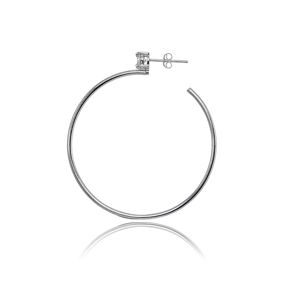 Sterling Silver Polished Cubic Zirconia Round 45mm Open Hoop Earrings-2