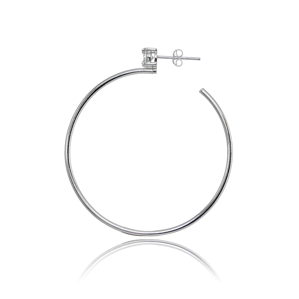 Sterling Silver Polished Cubic Zirconia Round 50mm Open Hoop Earrings-2