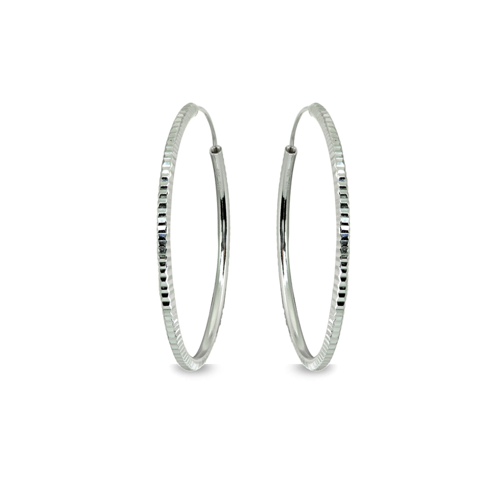 Sterling Silver 2x50mm Round Large Square-tube Lined Diamond-cut Endless Hoop Earrings for Women Girls, 2 Inch-3