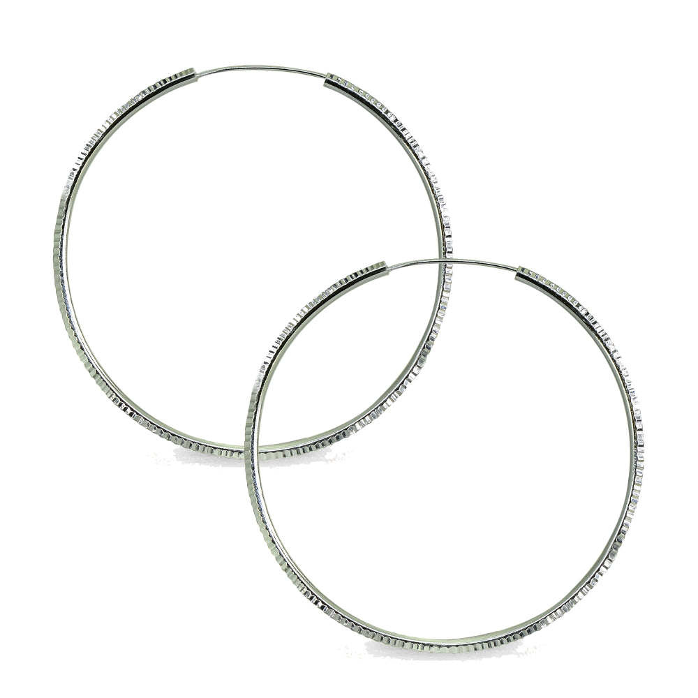 Sterling Silver 2x50mm Round Large Square-tube Lined Diamond-cut Endless Hoop Earrings for Women Girls, 2 Inch-4