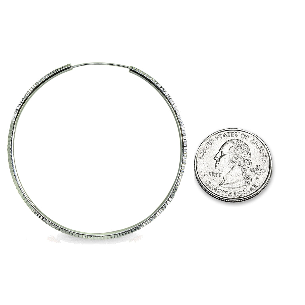 Sterling Silver 2x50mm Round Large Square-tube Lined Diamond-cut Endless Hoop Earrings for Women Girls, 2 Inch-5