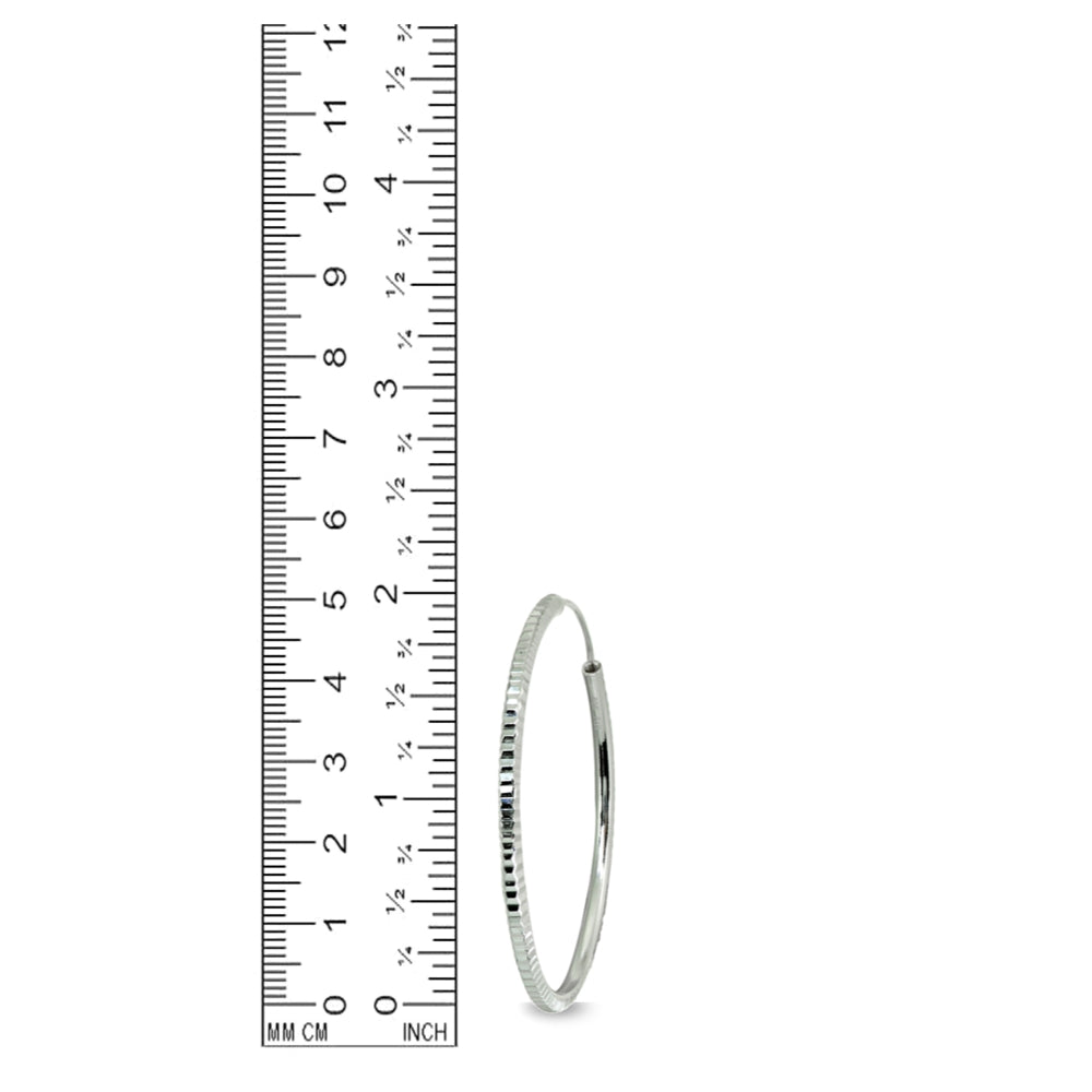 Sterling Silver 2x50mm Round Large Square-tube Lined Diamond-cut Endless Hoop Earrings for Women Girls, 2 Inch-6