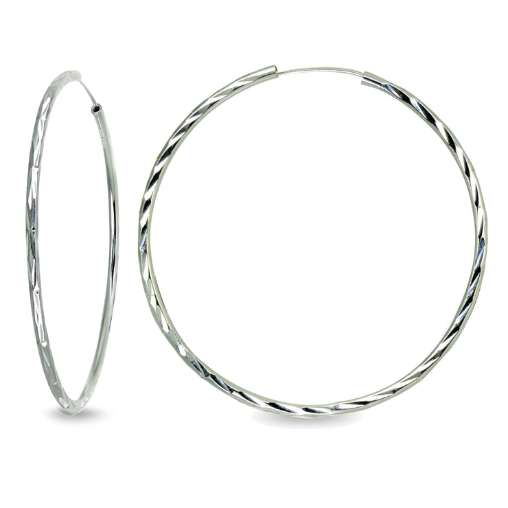 Sterling Silver 2x70mm Polished Diamond-Cut Round Extra Large Endless Hoop Earrings for Women Girls, 2 3/4 Inch