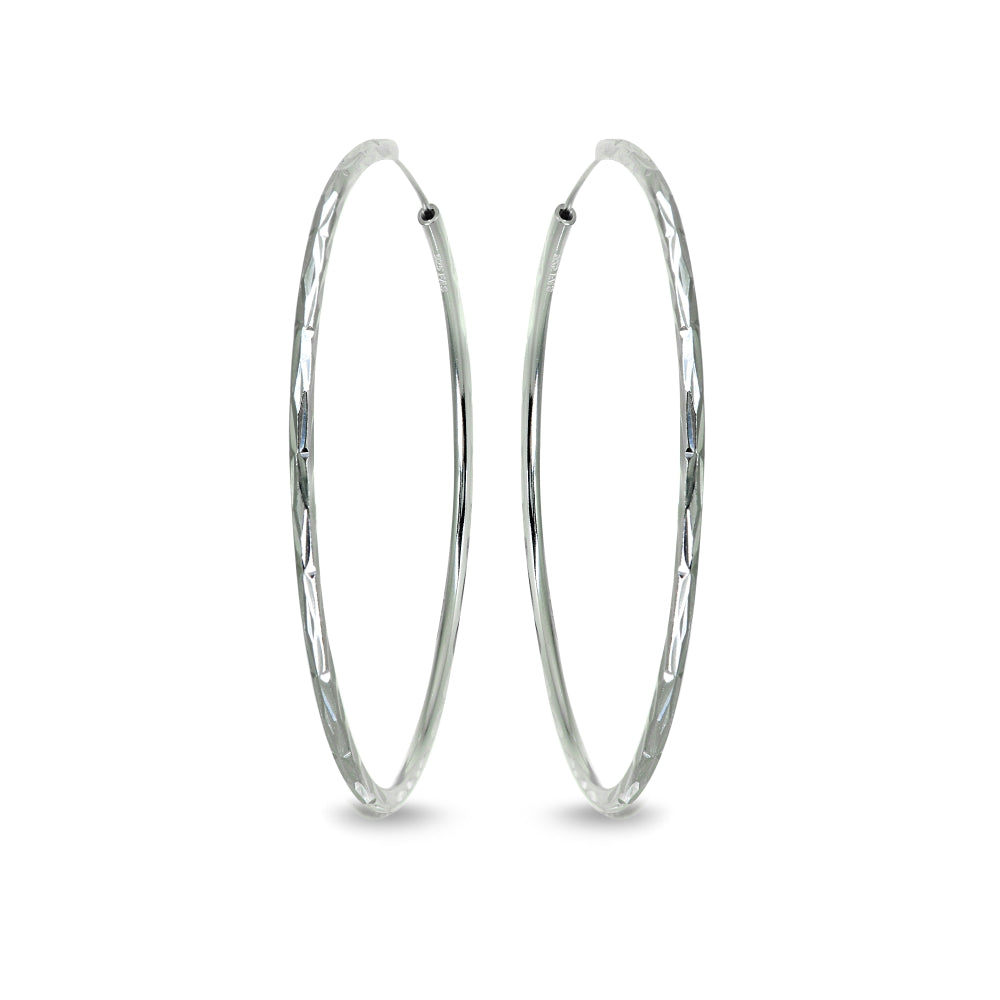 Sterling Silver 2x70mm Polished Diamond-Cut Round Extra Large Endless Hoop Earrings for Women Girls, 2 3/4 Inch-3