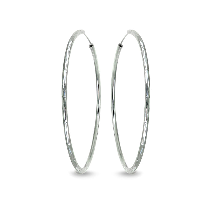 Sterling Silver 2x70mm Polished Diamond-Cut Round Extra Large Endless Hoop Earrings for Women Girls, 2 3/4 Inch