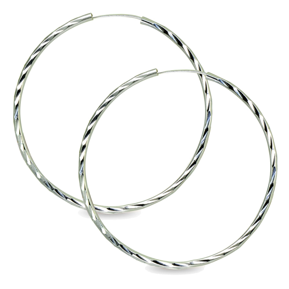 Sterling Silver 2x70mm Polished Diamond-Cut Round Extra Large Endless Hoop Earrings for Women Girls, 2 3/4 Inch-4