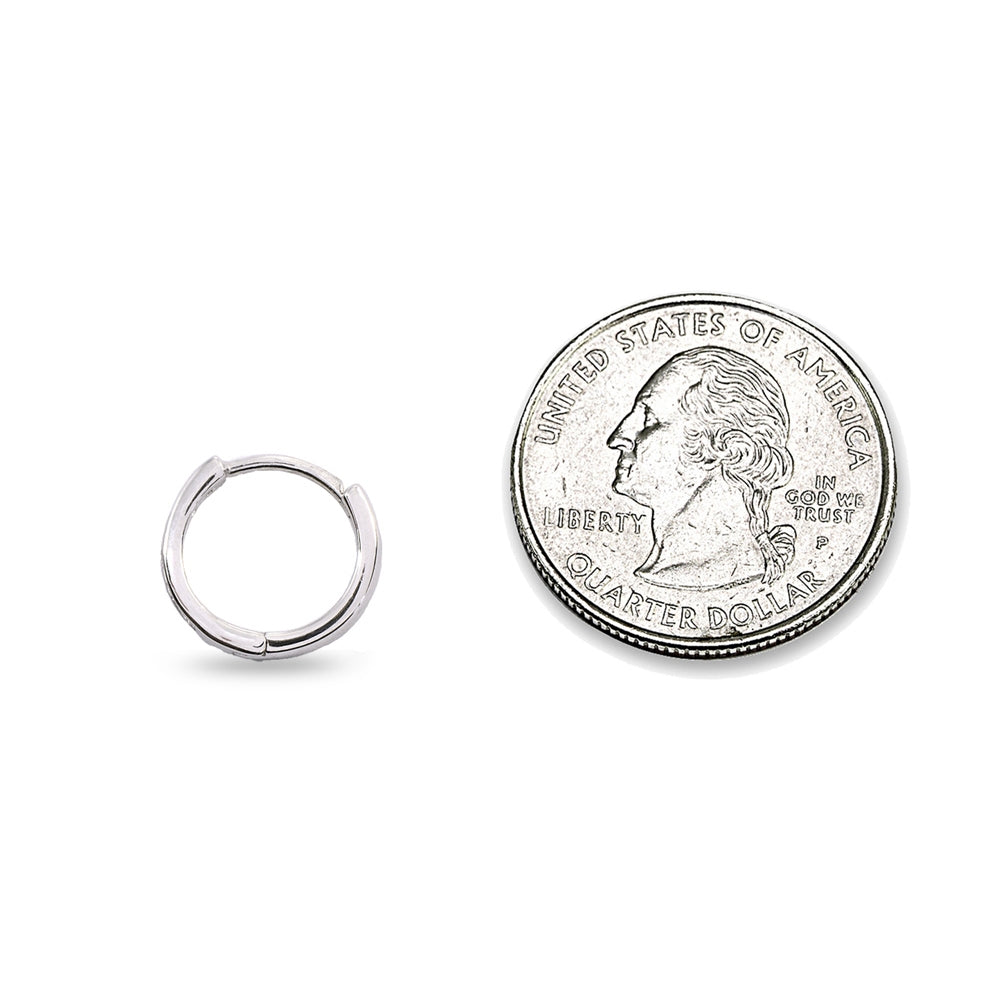 Sterling Silver Tiny Small 13mm Channel-set Cubic Zirconia Round Huggie Hoop Earrings-4