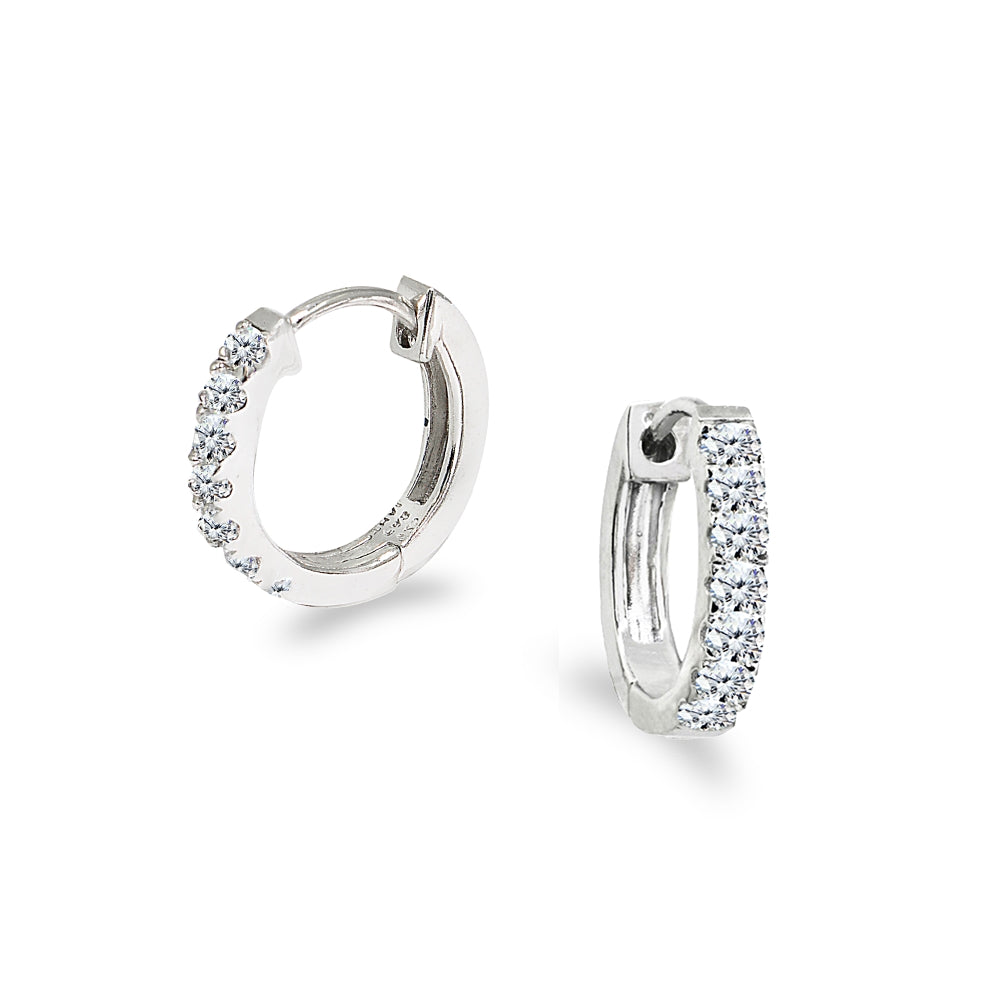 Sterling Silver Tiny Small 15mm Prong-set Cubic Zirconia Round Huggie Hoop Earrings-2
