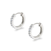 Sterling Silver Tiny Small 15mm Prong-set Cubic Zirconia Round Huggie Hoop Earrings