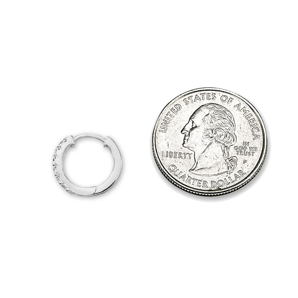 Sterling Silver Tiny Small 15mm Prong-set Cubic Zirconia Round Huggie Hoop Earrings-4