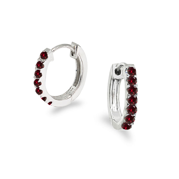 Sterling Silver Tiny Small 15mm Prong-set Created Ruby Oval Huggie Hoop Earrings