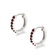 Sterling Silver Tiny Small 15mm Prong-set Created Ruby Oval Huggie Hoop Earrings