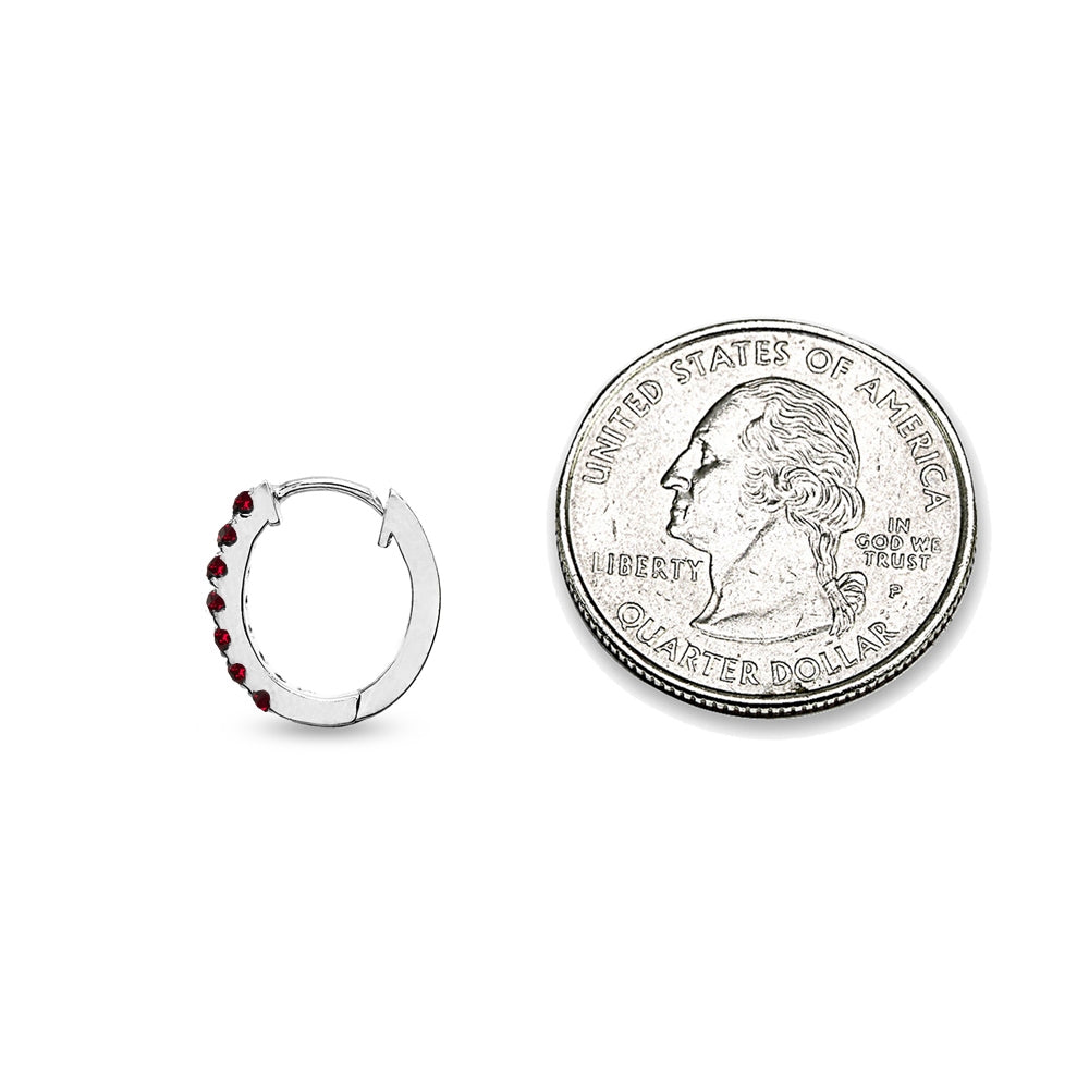 Sterling Silver Tiny Small 15mm Prong-set Created Ruby Oval Huggie Hoop Earrings-4