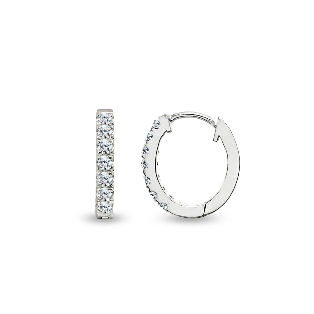 Sterling Silver Tiny Small 15mm Prong-set Cubic Zirconia Oval Huggie Hoop Earrings
