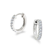 Sterling Silver Tiny Small 15mm Prong-set Cubic Zirconia Oval Huggie Hoop Earrings