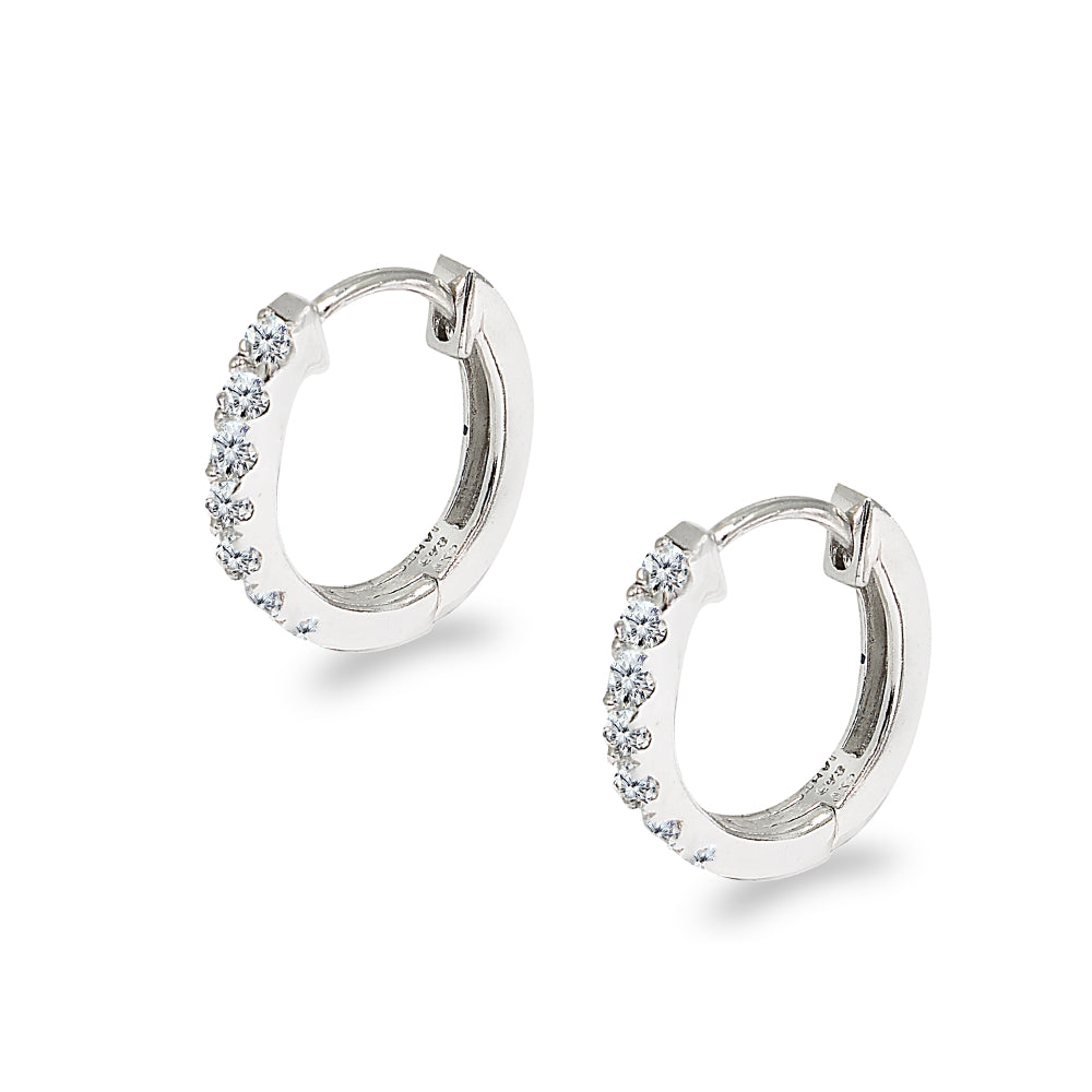 Sterling Silver Tiny Small 15mm Prong-set Cubic Zirconia Oval Huggie Hoop Earrings-3