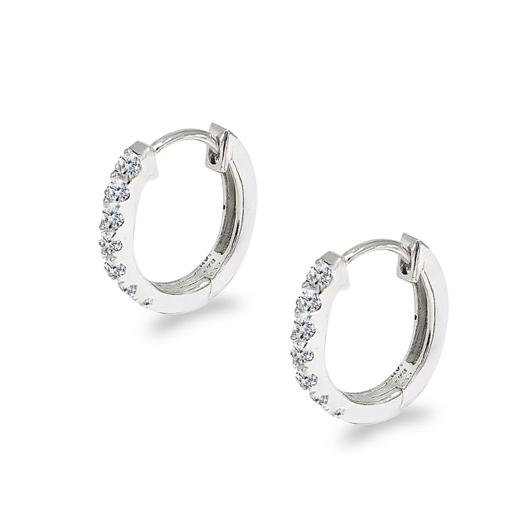 Sterling Silver Tiny Small 15mm Prong-set Cubic Zirconia Oval Huggie Hoop Earrings
