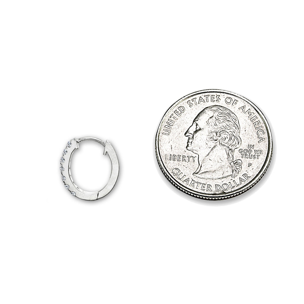 Sterling Silver Tiny Small 15mm Prong-set Cubic Zirconia Oval Huggie Hoop Earrings-4