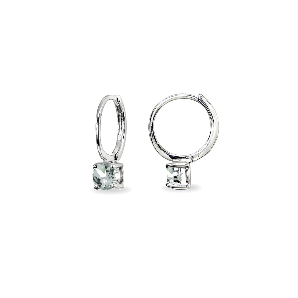 Sterling Silver Aquamarine 5mm Solitaire Small Round Huggie Hoop Earrings