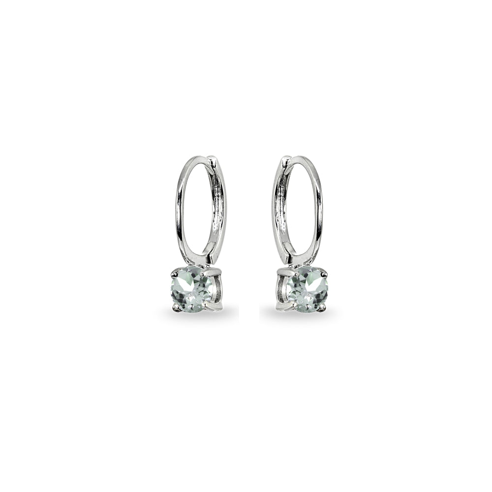 Sterling Silver Aquamarine 5mm Solitaire Small Round Huggie Hoop Earrings-2