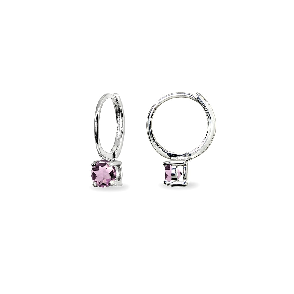 Sterling Silver Created Alexandrite 5mm Solitaire Small Round Huggie Hoop Earrings