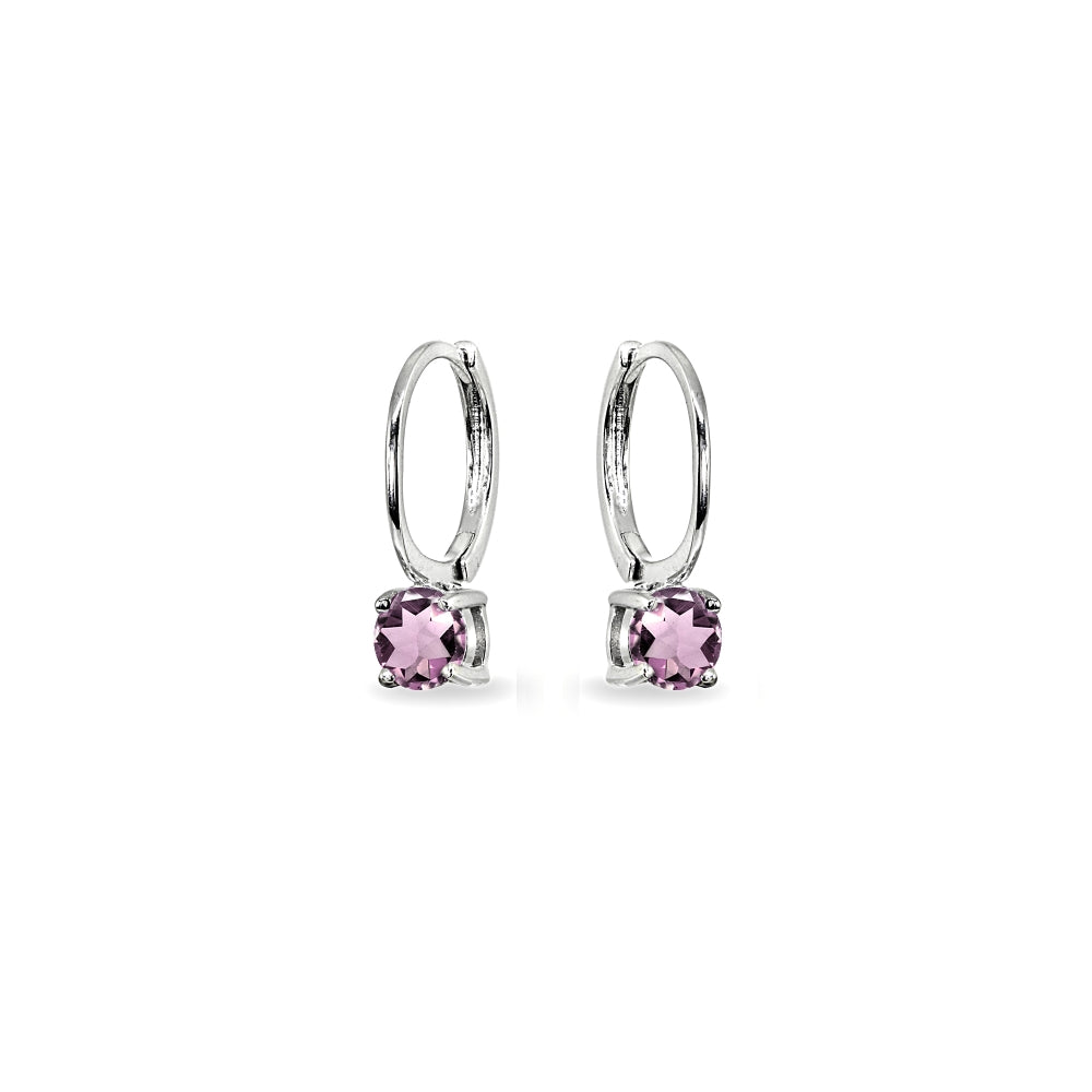 Sterling Silver Created Alexandrite 5mm Solitaire Small Round Huggie Hoop Earrings-2