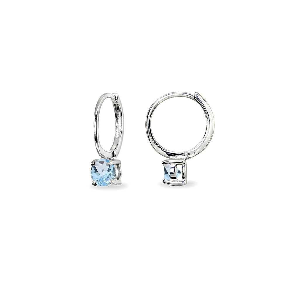 Sterling Silver Blue Topaz 5mm Solitaire Small Round Huggie Hoop Earrings