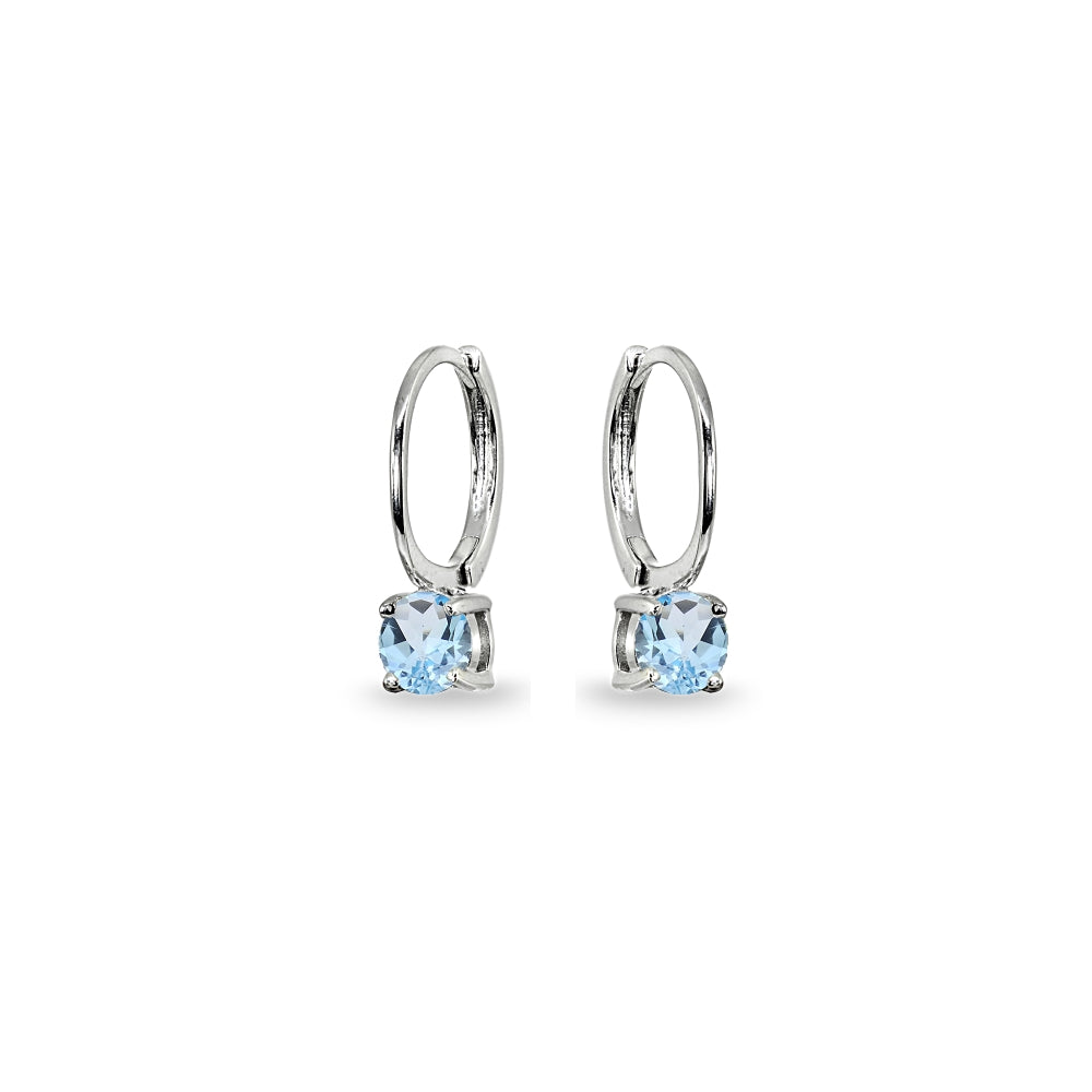 Sterling Silver Blue Topaz 5mm Solitaire Small Round Huggie Hoop Earrings-2