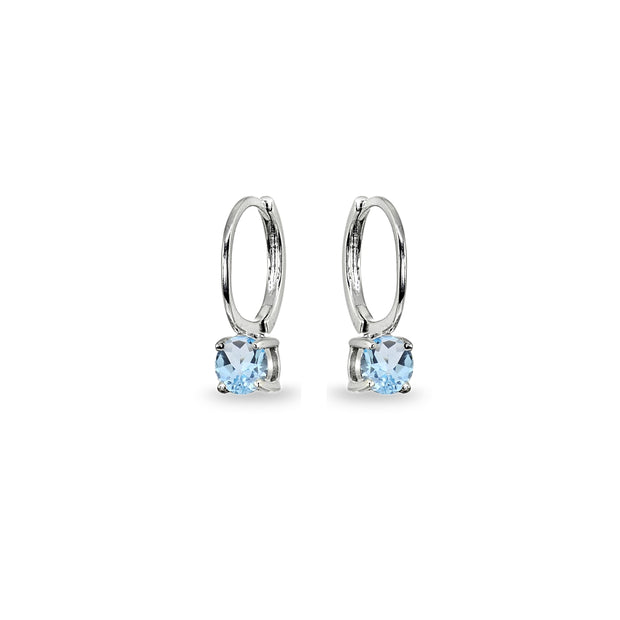 Sterling Silver Blue Topaz 5mm Solitaire Small Round Huggie Hoop Earrings