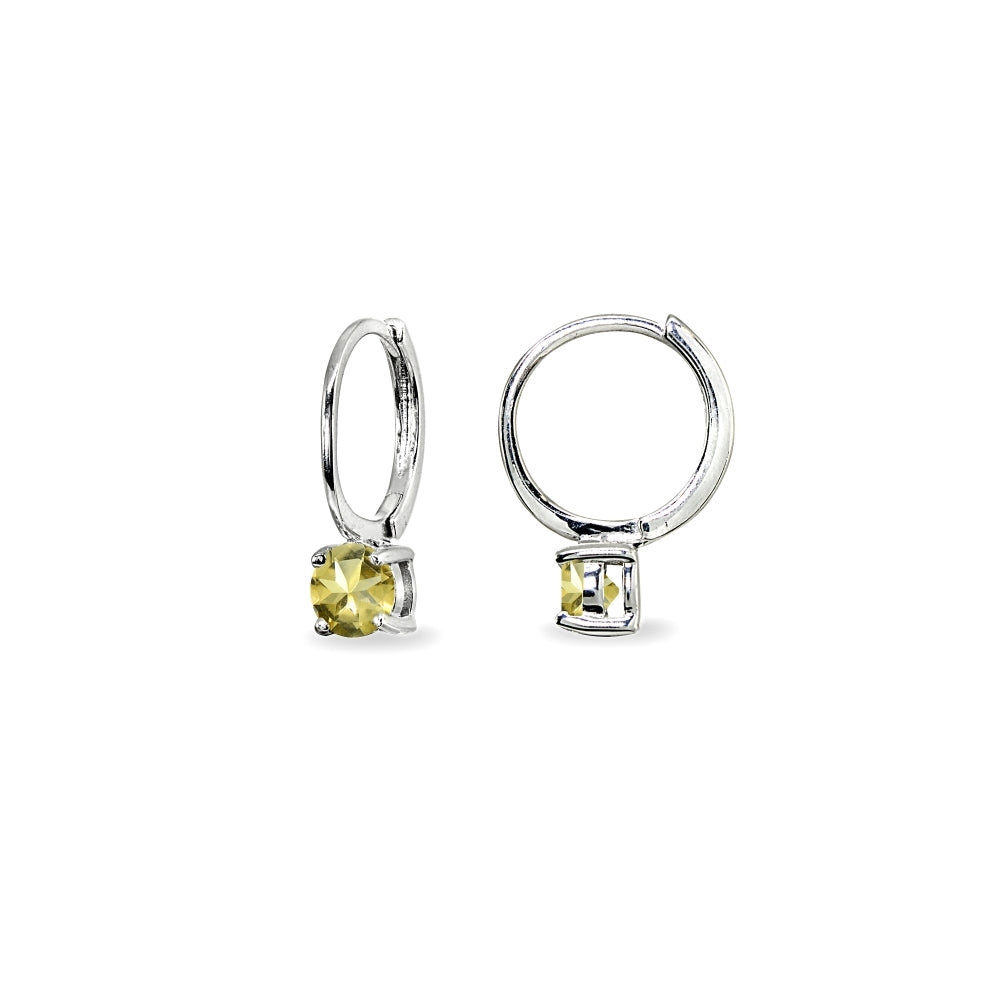 Sterling Silver Citrine 5mm Solitaire Small Round Huggie Hoop Earrings