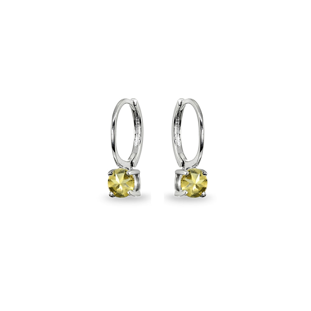 Sterling Silver Citrine 5mm Solitaire Small Round Huggie Hoop Earrings-2