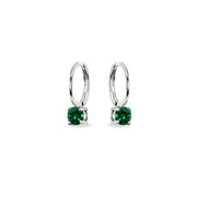 Sterling Silver Simulated Emerald 5mm Solitaire Small Round Huggie Hoop Earrings