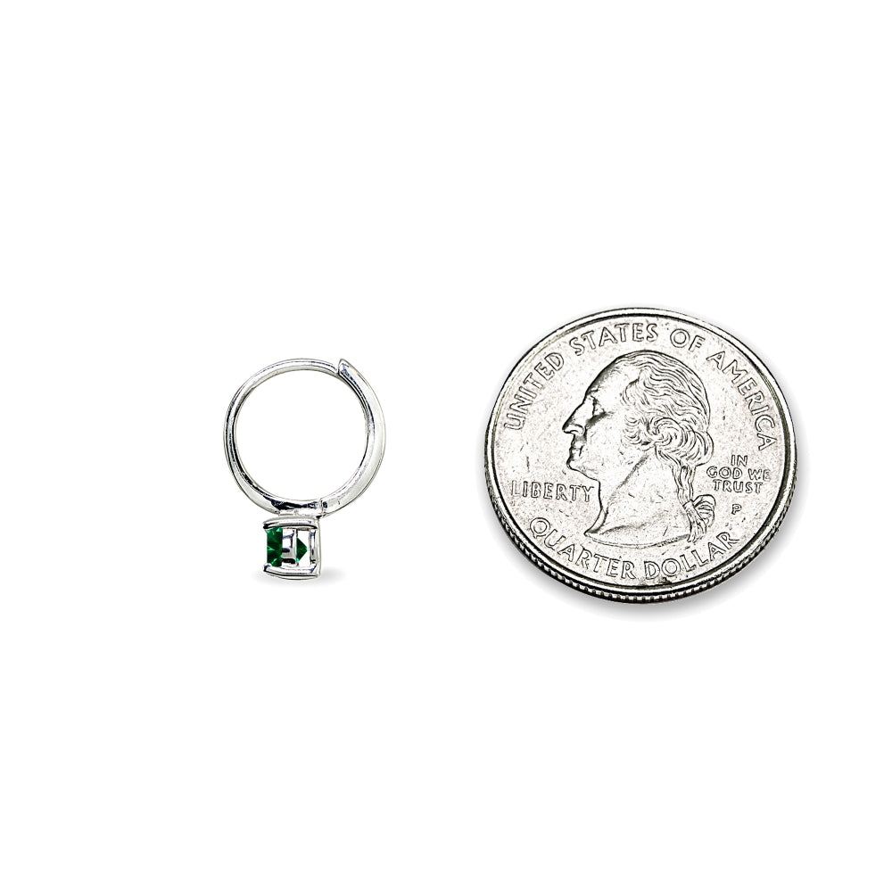 Sterling Silver Simulated Emerald 5mm Solitaire Small Round Huggie Hoop Earrings-3