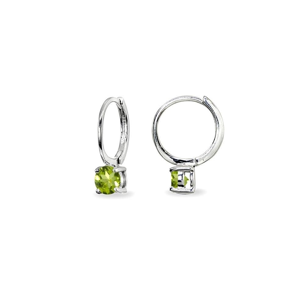 Sterling Silver Peridot 5mm Solitaire Small Round Huggie Hoop Earrings