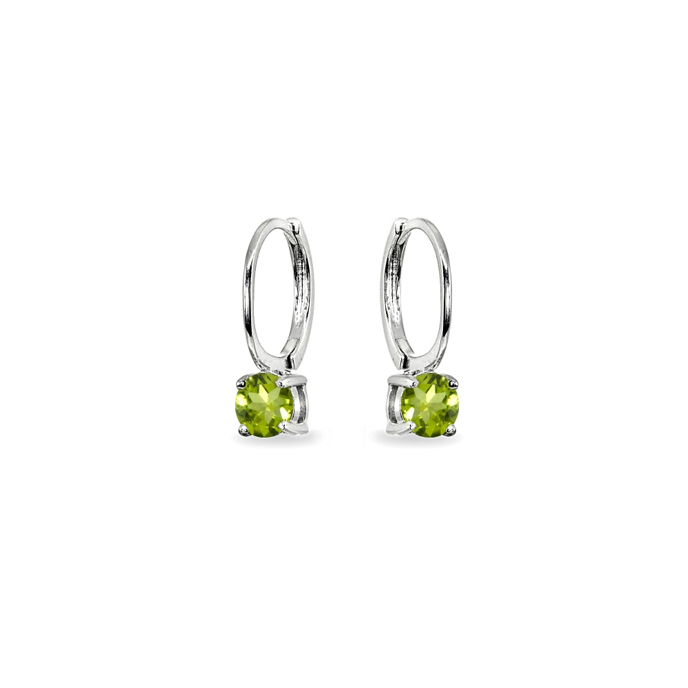 Sterling Silver Peridot 5mm Solitaire Small Round Huggie Hoop Earrings-2