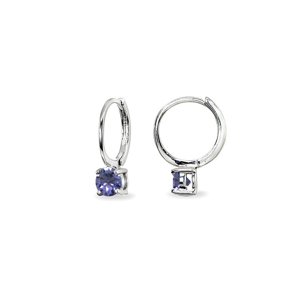 Sterling Silver Tanzanite 5mm Solitaire Small Round Huggie Hoop Earrings