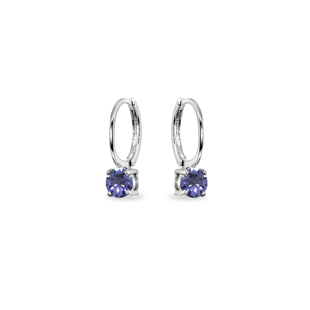 Sterling Silver Tanzanite 5mm Solitaire Small Round Huggie Hoop Earrings-2
