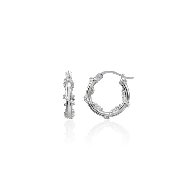 Sterling Silver Chain Wrap Click-Top Hoop Earrings, 15mm