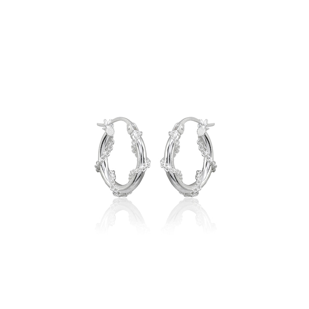 Sterling Silver Chain Wrap Click-Top Hoop Earrings, 15mm-2