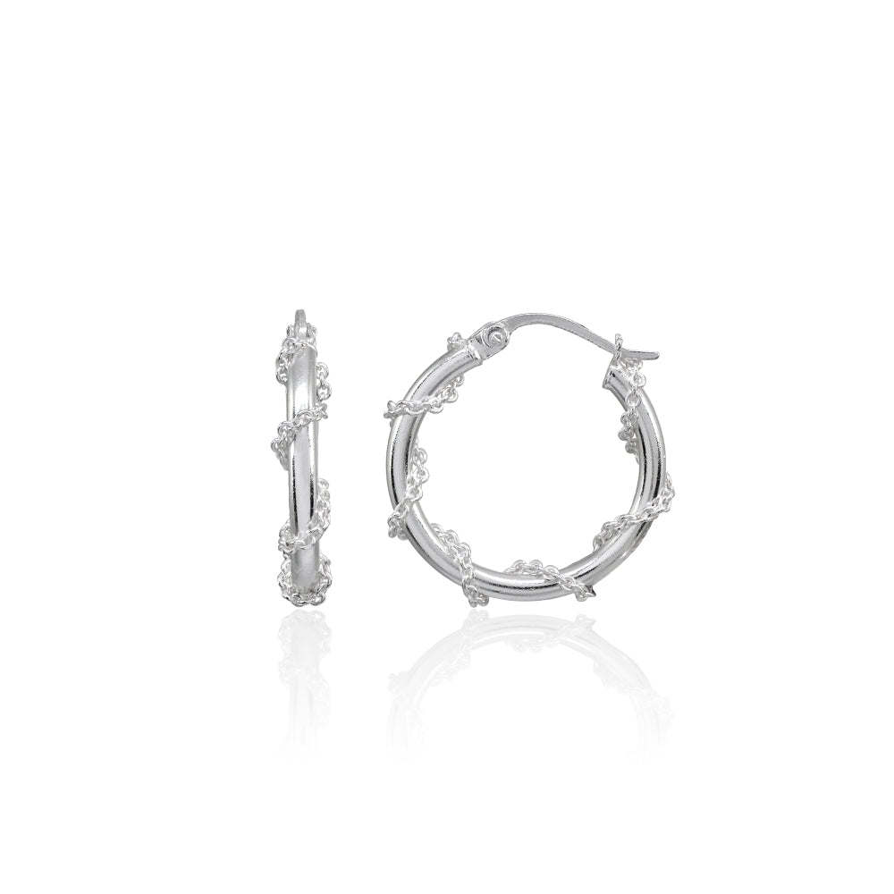 Sterling Silver Chain Wrap Click-Top Hoop Earrings, 20mm