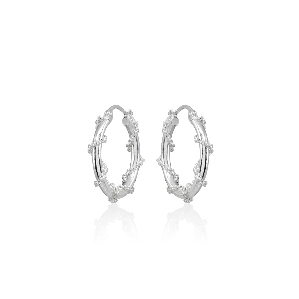 Sterling Silver Chain Wrap Click-Top Hoop Earrings, 20mm-2