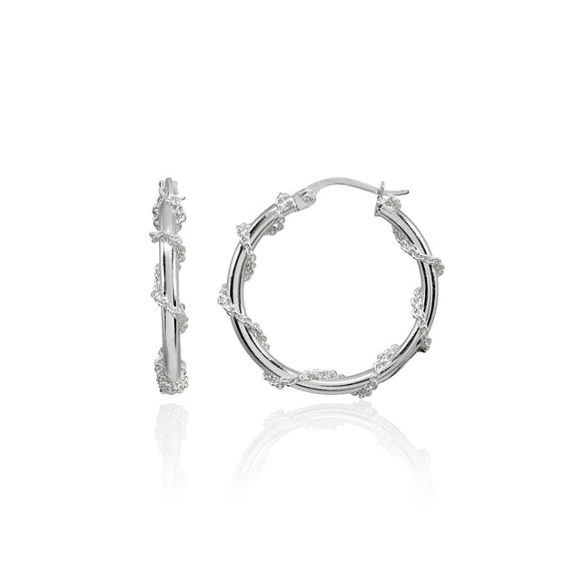 Sterling Silver Chain Wrap Click-Top Hoop Earrings, 25mm