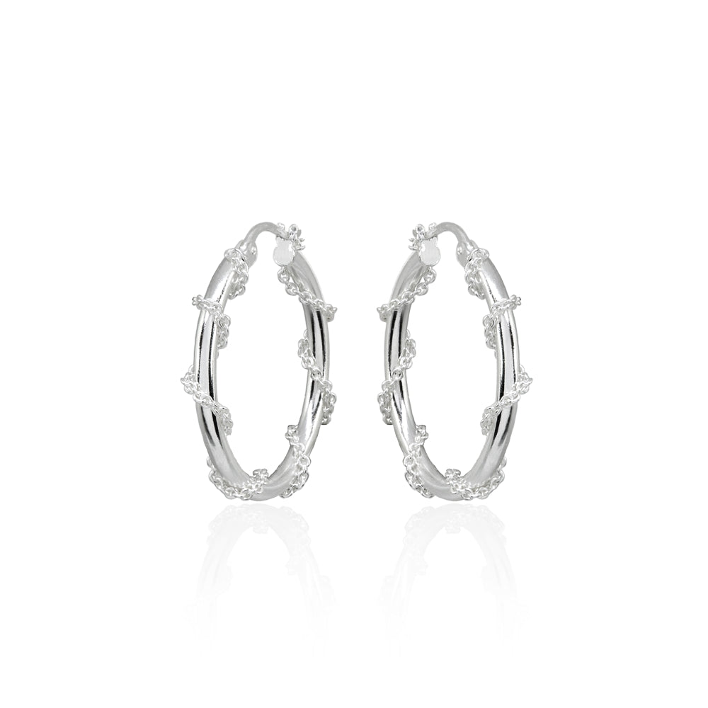 Sterling Silver Chain Wrap Click-Top Hoop Earrings, 25mm-2