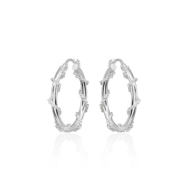 Sterling Silver Chain Wrap Click-Top Hoop Earrings, 25mm