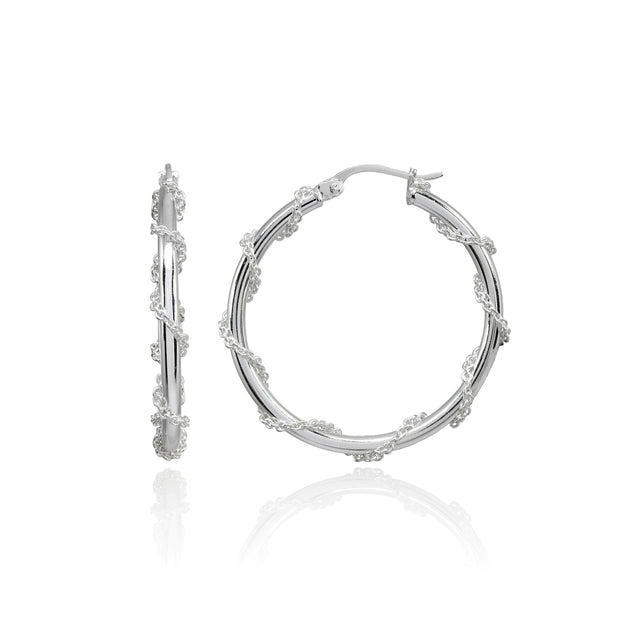 Sterling Silver Chain Wrap Click-Top Hoop Earrings, 30mm