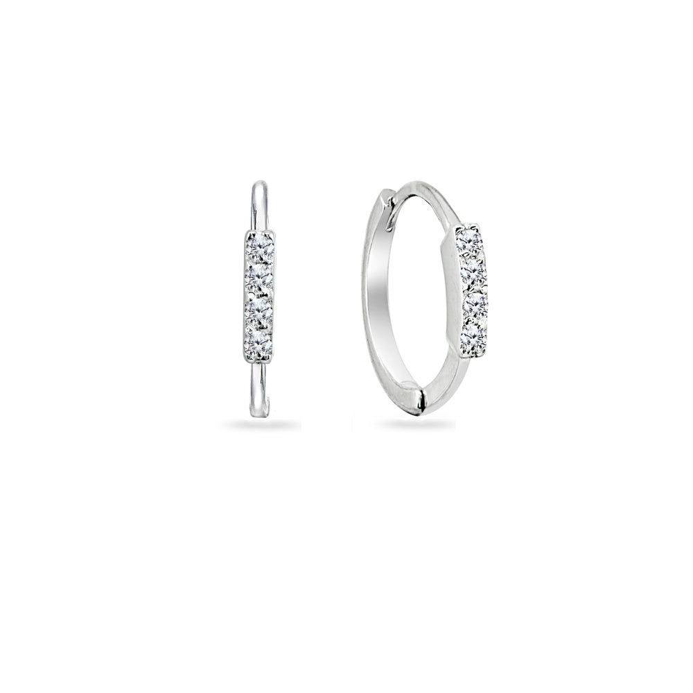 Sterling Silver Cubic Zirconia Vertical Bar Small Mini Huggie Hoop Earrings