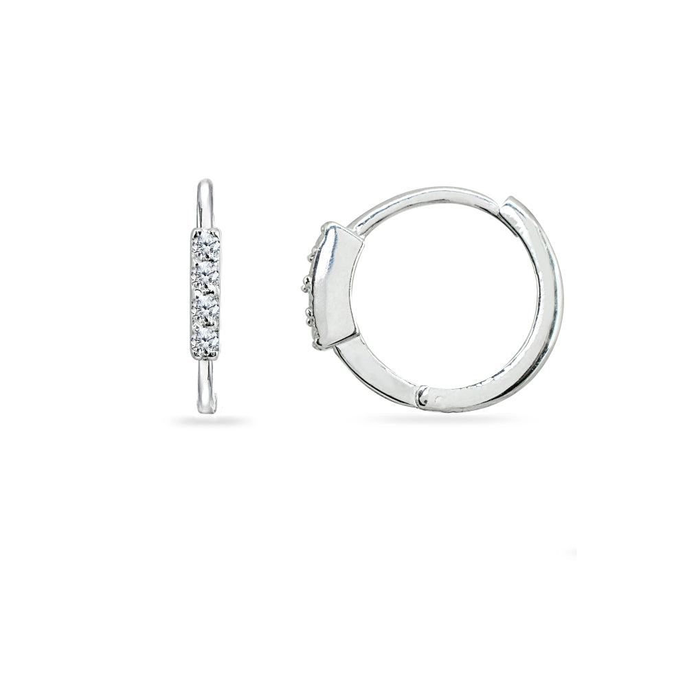 Sterling Silver Cubic Zirconia Vertical Bar Small Mini Huggie Hoop Earrings-2
