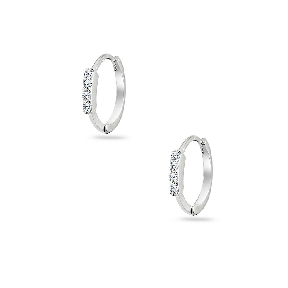Sterling Silver Cubic Zirconia Vertical Bar Small Mini Huggie Hoop Earrings-3
